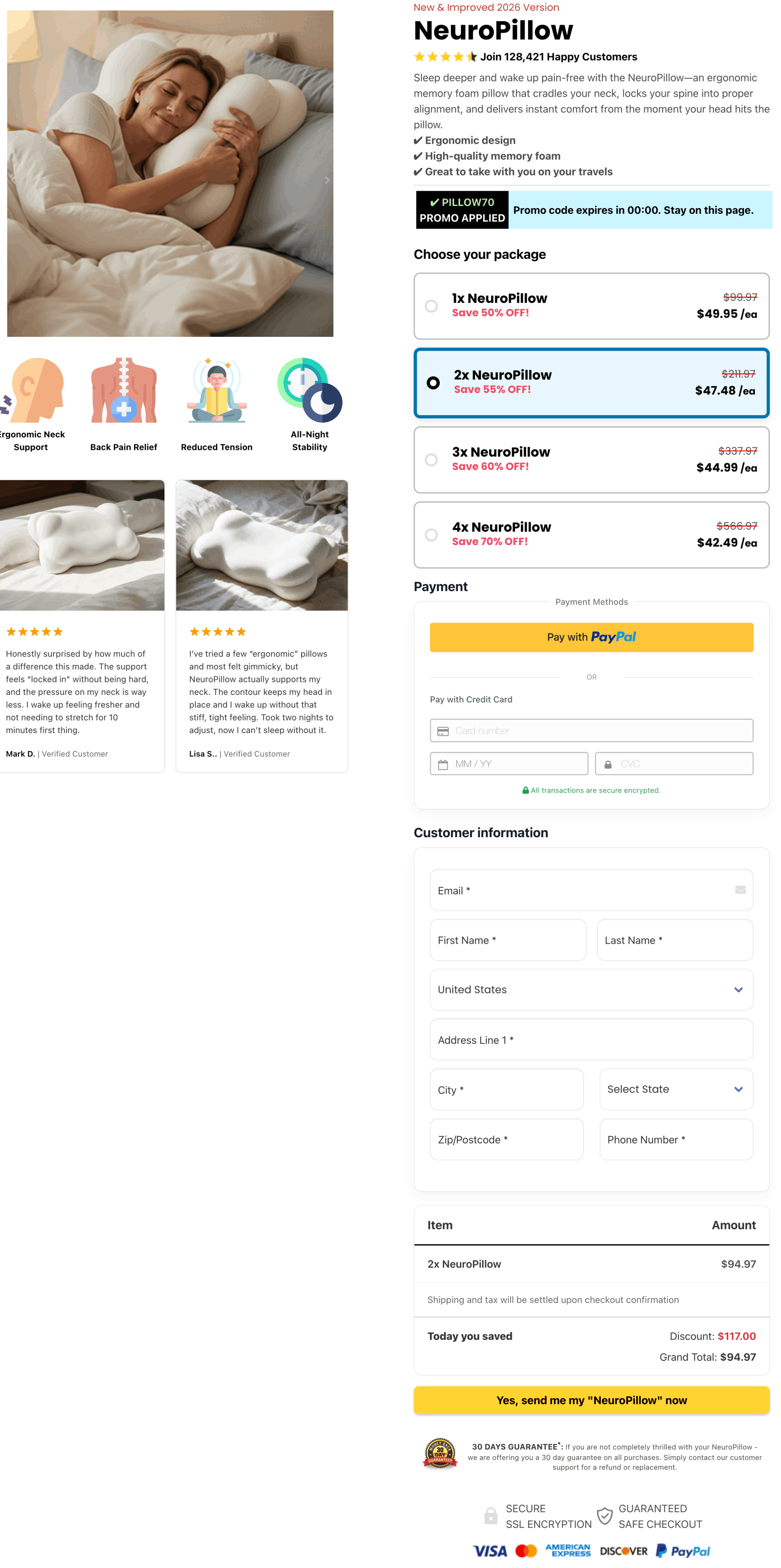 NeuroPillow 100% Secure Checkout page